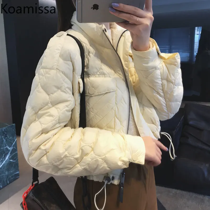 Koamissa Fashion Women Solid Parkas Ladies Thin Warm Winter Zipper Quilted Down Jackets Femme Outwear Wind Breaker Cropped Coats