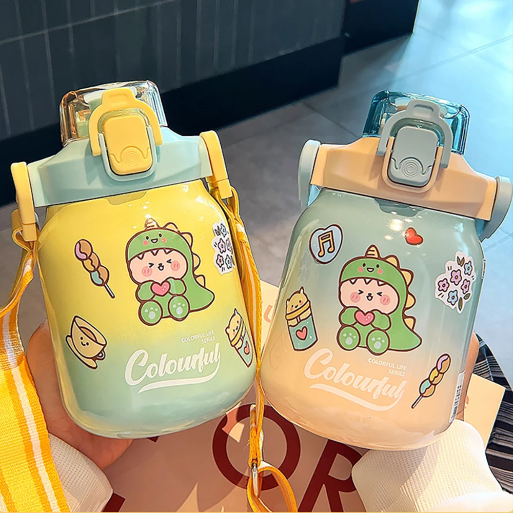 

YCONTIME Thermos Water Bottle Cute Kids With Straw 620ML Cartoon Girls Kettle Sports Student Double Drinking Cup For Children's