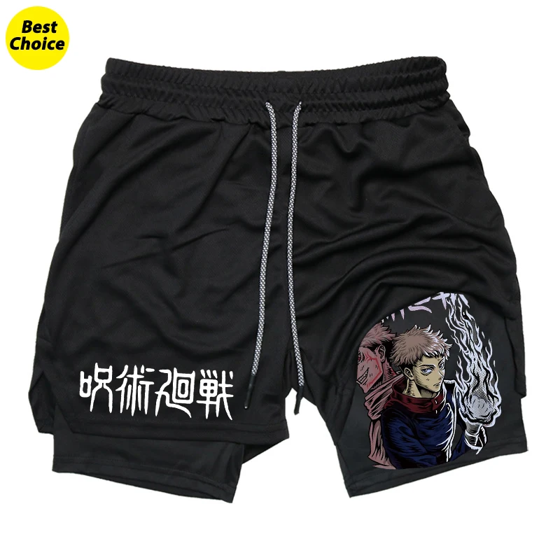 

Шорты мужские компрессионные 2 в 1 с рисунком аниме, тренировочные, беговые, спортивные, для активного отдыха, для представлений