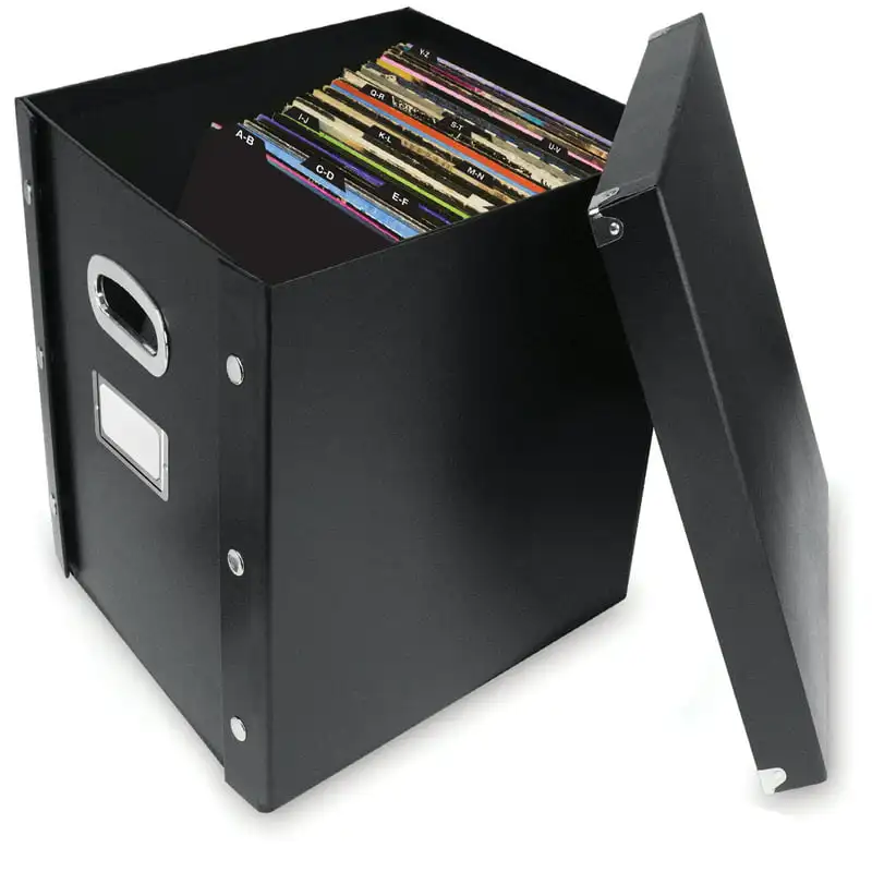 

Vinyl Records Storage Box with 13 Count Record Guides, Black, Adults