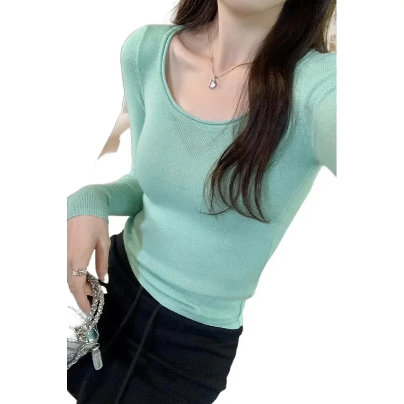 Разноцветный вязаный Топ Макарон для уменьшения старения футболка с длинным