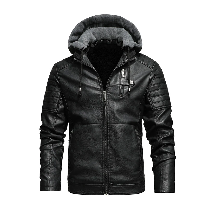 

Мужские зимние кожаные куртки, повседневные флисовые утепленные мотоциклетные куртки, Байкерская теплая кожаная мужская брендовая одежда