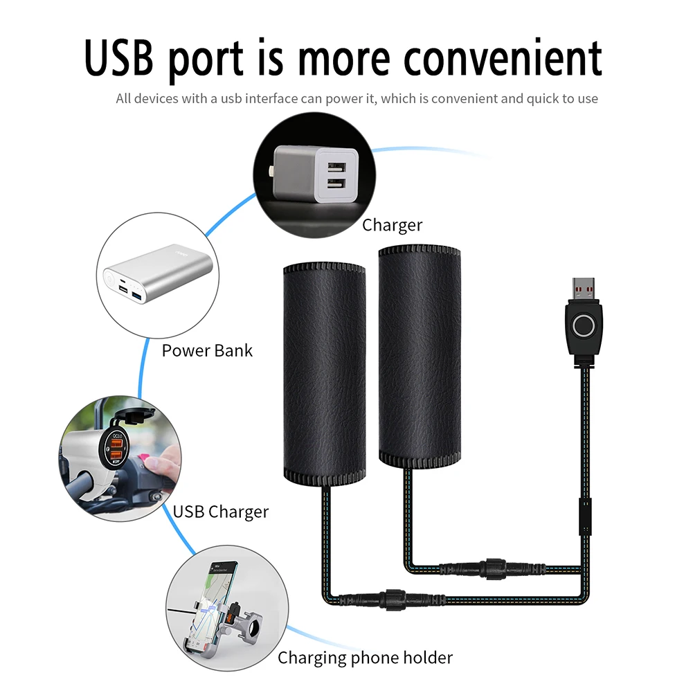 

1 Pair Motorcycle Throttle Handlebar Grips Smart 5V USB Temperature Control Electric Heating Handle Cover Cycling Accessories
