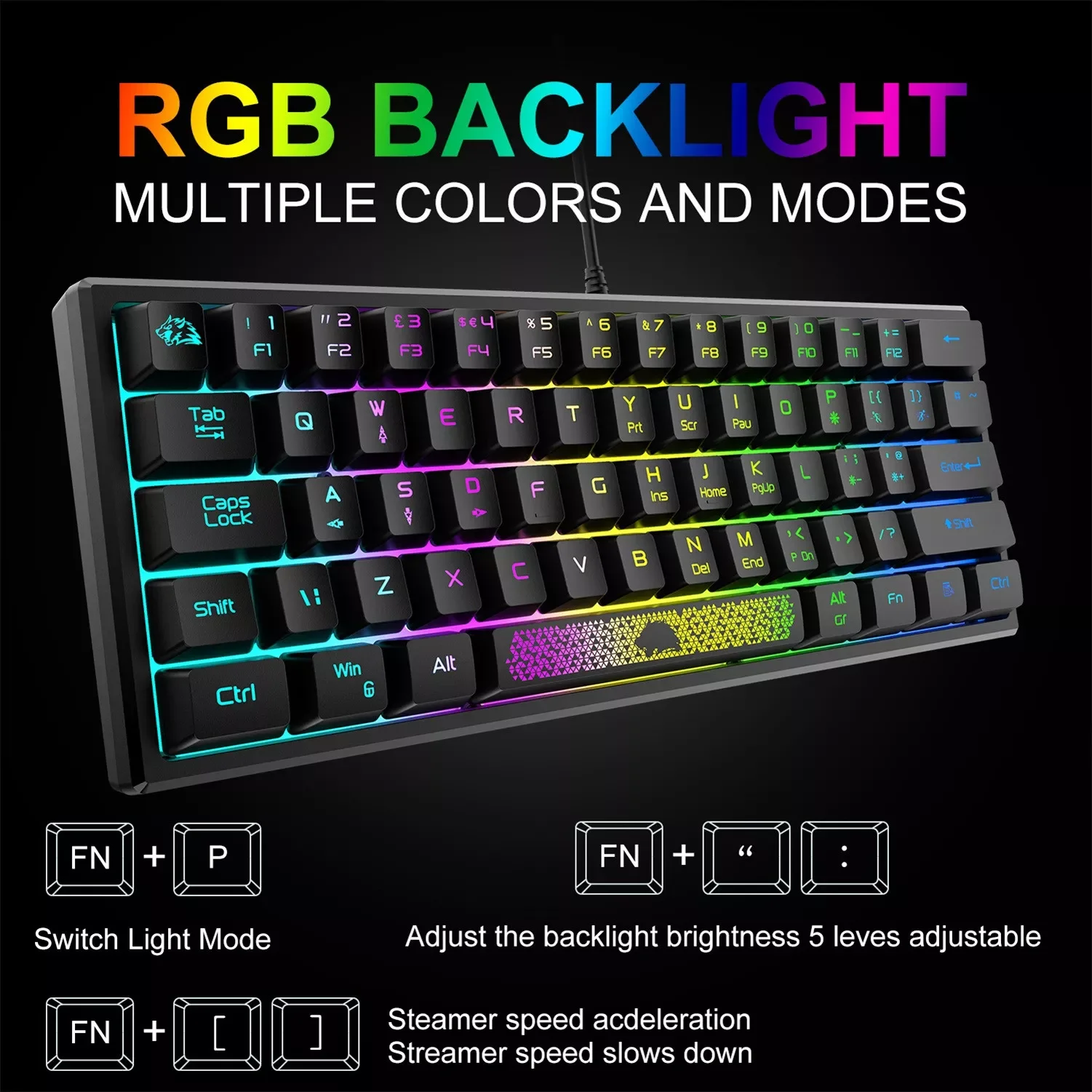 

NEW2023 T60 62 Keys Mechanical Keyboard 18 Kind Backlight Type-c Usb Wired Waterproof Abs Keycap For 60% #3
