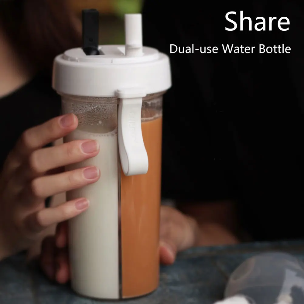 

Large-Capacity Portable Double Straw Water Bottle Couple Drinking Tumbler Gift For Friend 420ml/600ml Outdoor Double Sippy Cups
