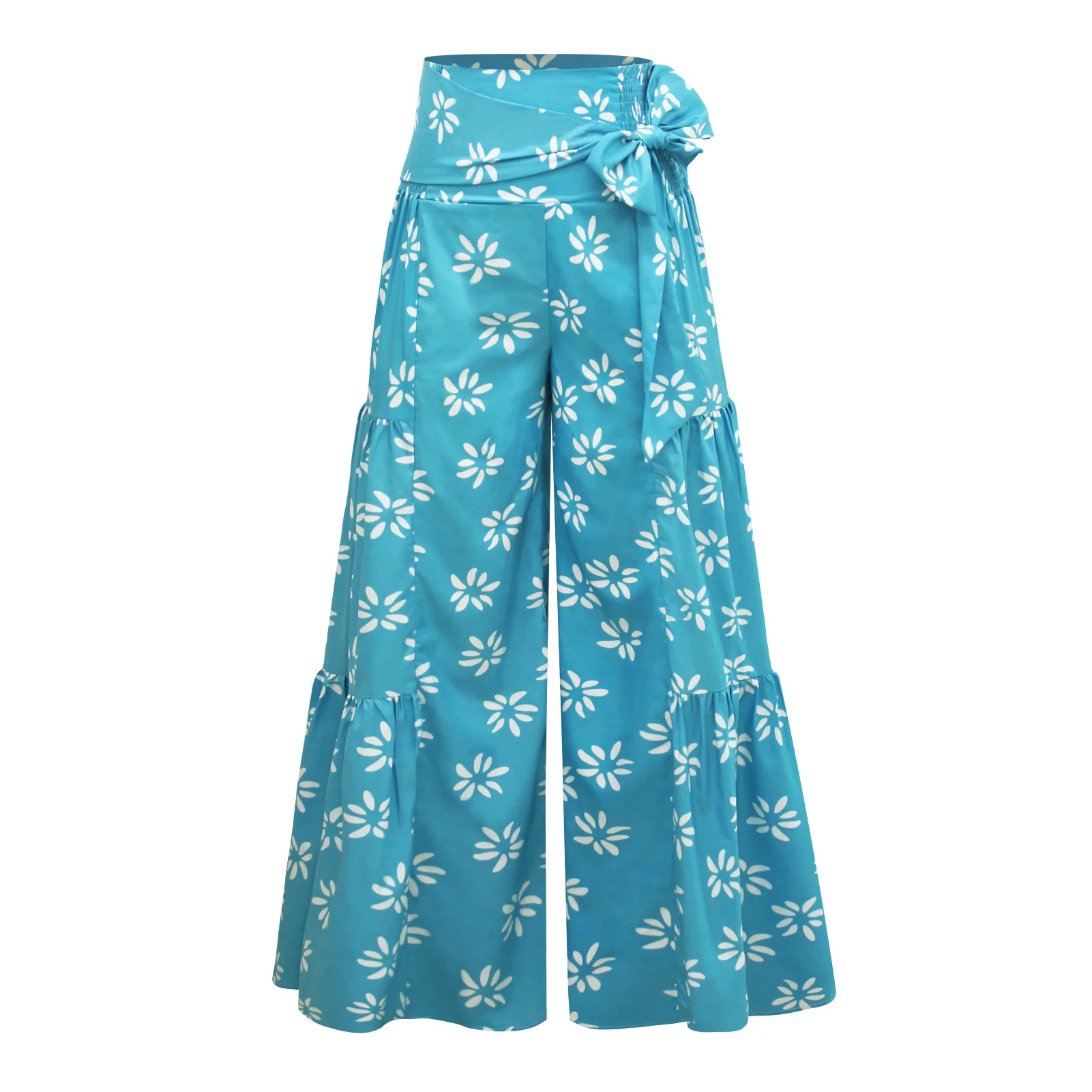

Digital Women's Printed Wear Loose Casual Trousers Beach Wide-Leg Pants Lace-up Pants