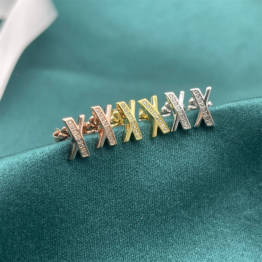 

Women's S925 Sterling Silver X-shaped Earrings Jewelry Accessories Simple Light Luxury CZ Earrings Cheap Souvenir Gifts
