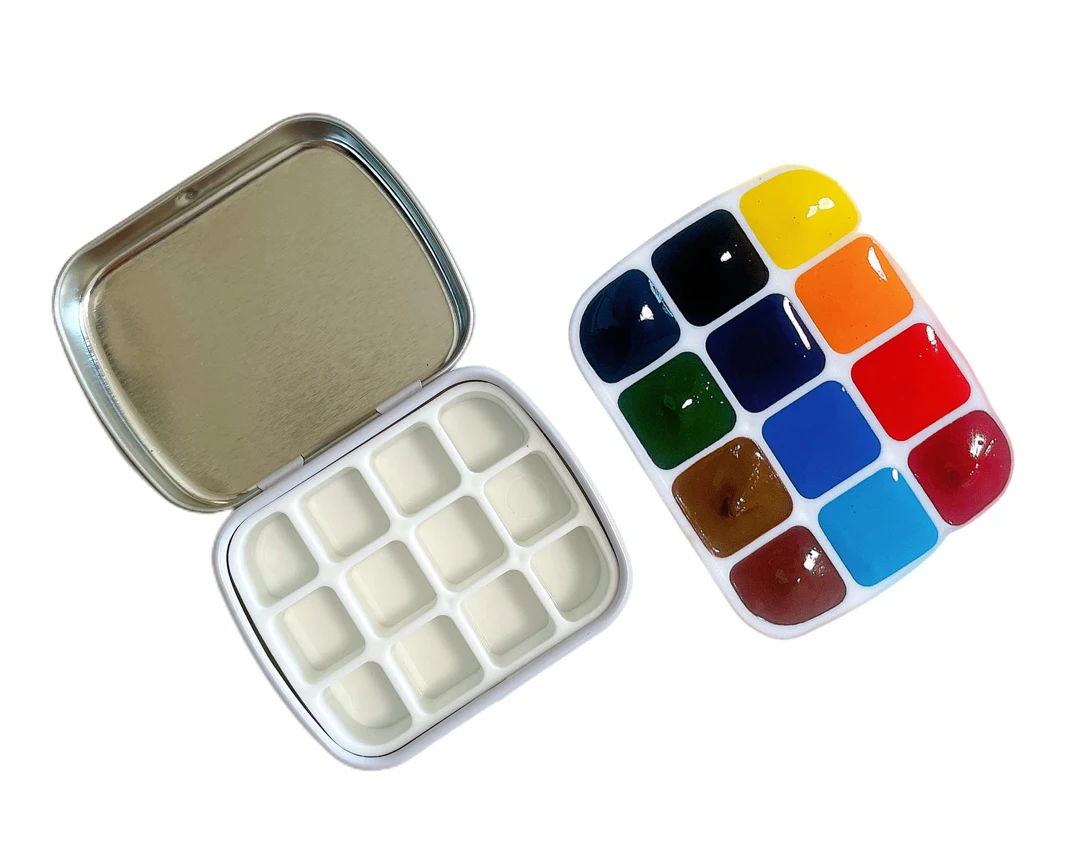 

12-grid Mini Watercolor Box Portable Watercolor Palette Travel Painting Sketch Moisturizing Box Paint Box Art Supplies
