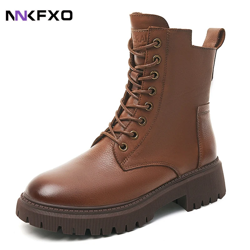 

Fashion Genuine Cow Leather Women Ankle Short ankle Boots Lace Up Casual Autumn winter Shoes With Zipper vc4686