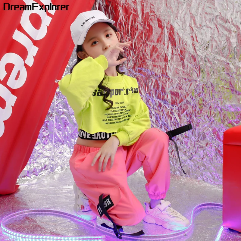 

Girls Hip Hop Cargo Pants Crop Top Clothing Sets Kids Sweatshirt Jogger Streetwear Child Jazz Stage Outfit Ballroom Street Dance