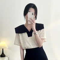 korean style gentle short sleeved shirt female design sense of minority summer 2022 new style chic unique clothes