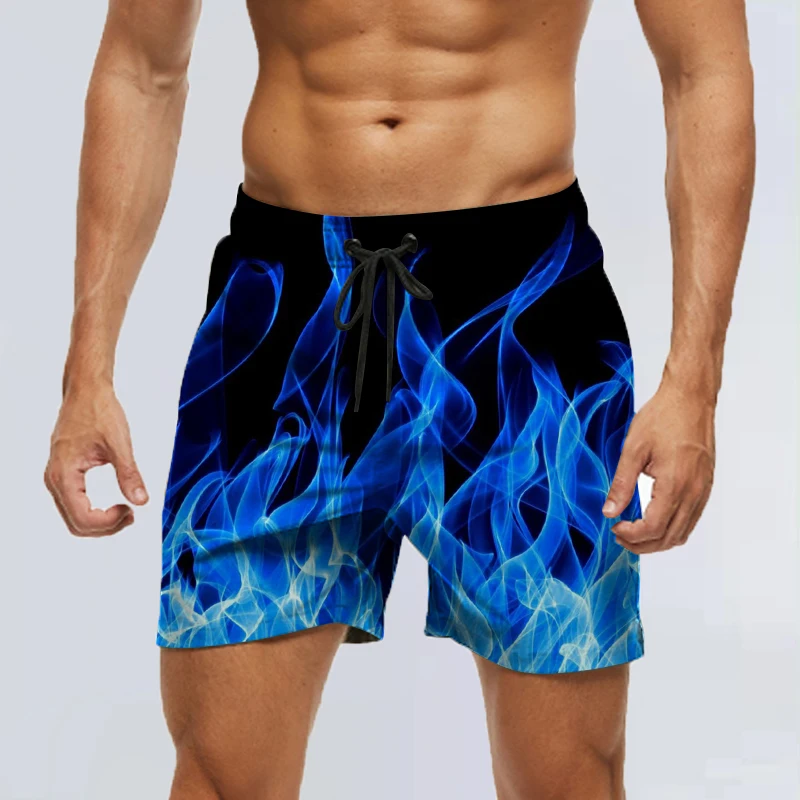 

Shorts Men 3D Fire Printed Gym Quick Dry Cargo Shorts Swimming Trunks Running Athletic Pants Casual Beachwear Board Shorts