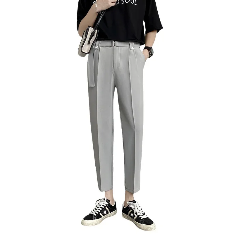 Летние тонкие мужские костюмные брюки в корейском стиле повседневные модные для