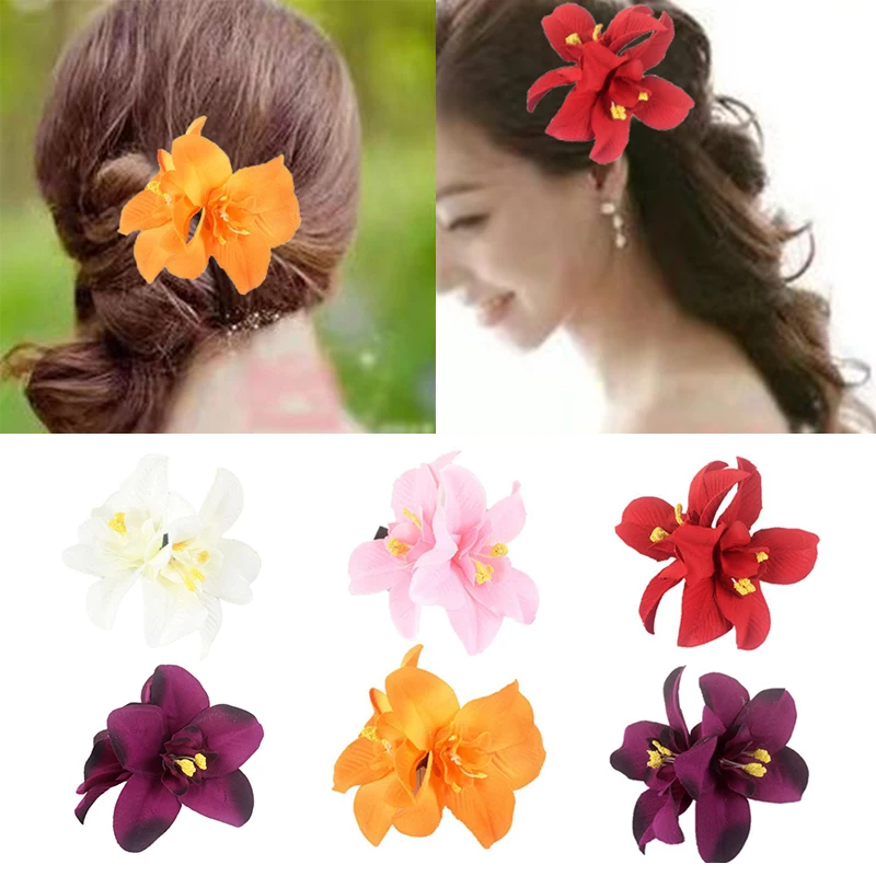 

Hawaii Orchid Flowers Hair Clips Bridal Multicolor Barrette Tropical Beach Wedding Flower Women Party Hairclip Hairpin Accessory