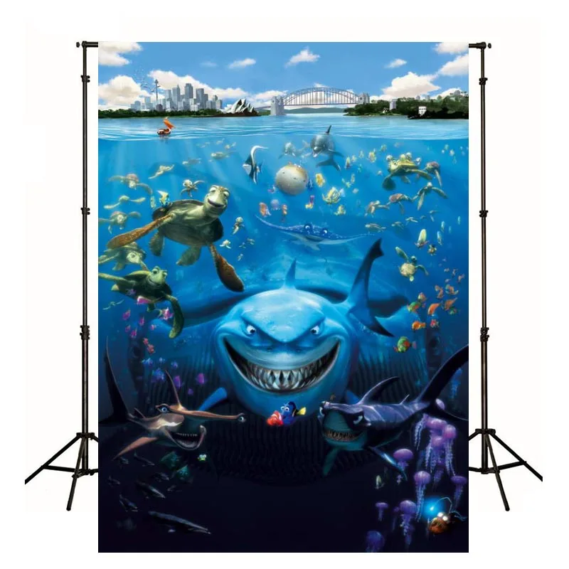 

Finding Nemo Marlin Bruce Dory Background Birthday Party Decoration Banner Photography Backdrop Photo Studio Custom Photocall