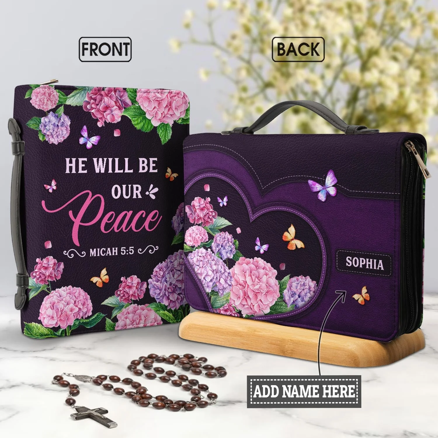 

Be Still And Know That I Am God Colorful Butterfly PrintBible Bag Leather Zipper Handbag Practical Bible Case ible Study Bags