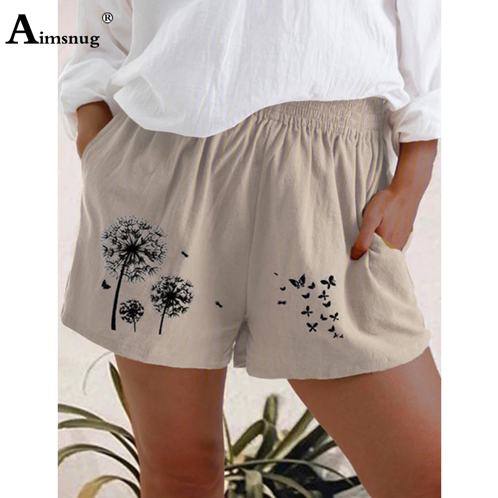 Women's Boho Dandelion Print Shorts 2022 New Sexy Fashion Stand Pocket Shorts Ladies Elastic Waist Shorts Casual Beach Hotpants
