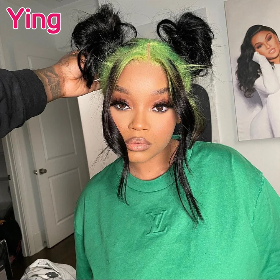 Ying Green Root Colored 13X4 Body Wave Human Hair Lace Frontal Wigs 30 Inch 180% Brazilian Remy 13x6 Transparent Lace Front Wig