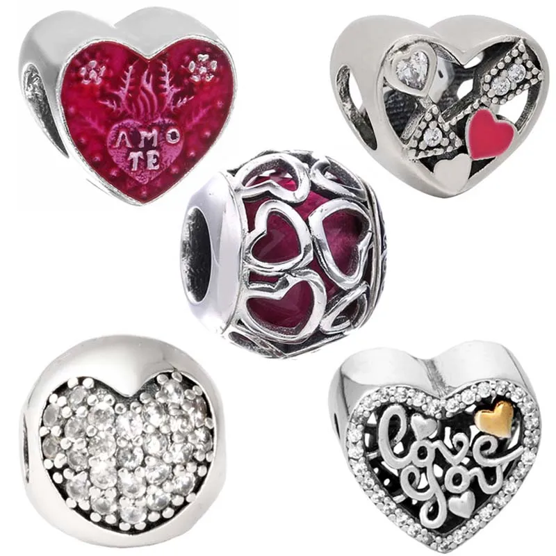 2017 Valentine's Collection Love Script Latin Heart Cupid Arrow Bead 925 Sterling Silver Charm Fit Popular Bracelet Diy Jewelry