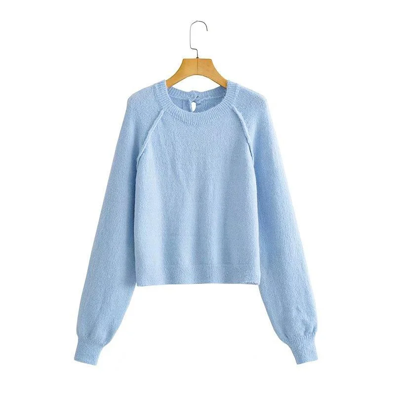 

Трикотажный Модный женский свитер с круглым вырезом, тонкий однотонный топ, женские милые элегантные толстовки для женщин, Мягкие Универса...