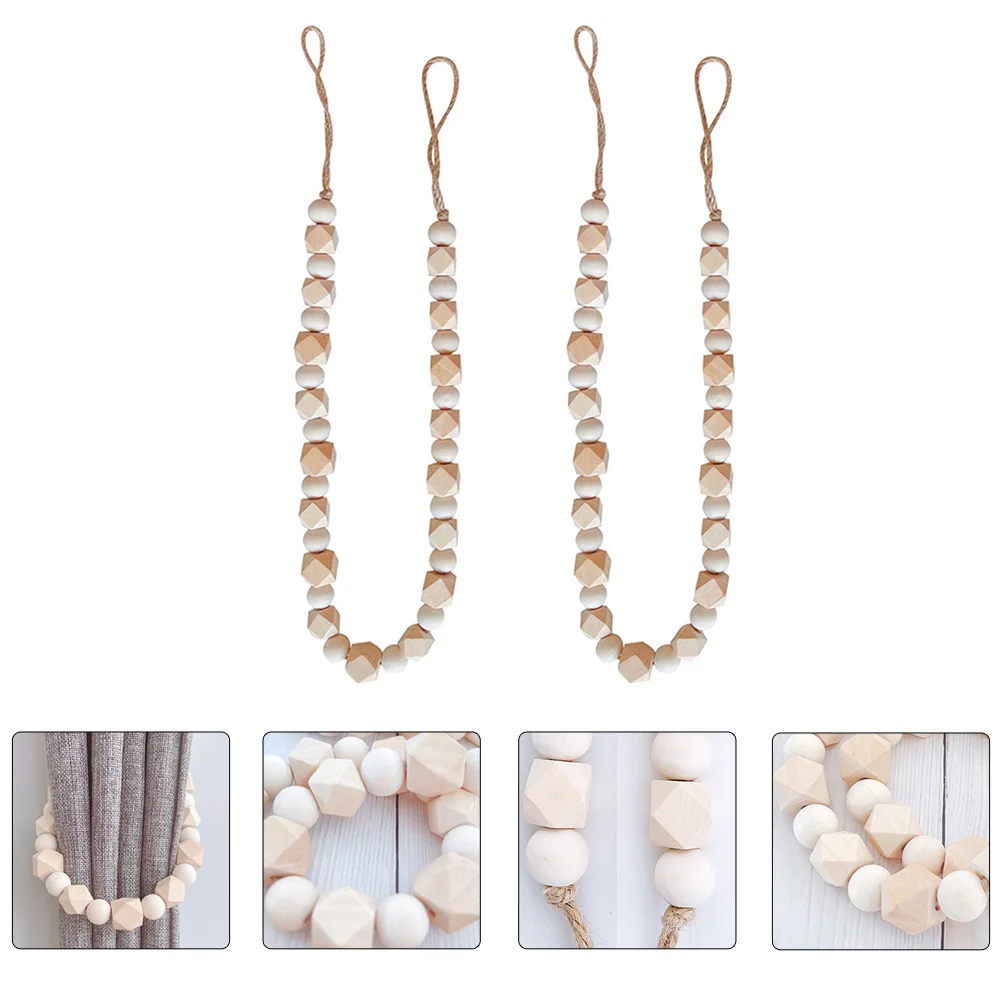 

2Pcs Drapery Tassels Holdbacks Wood Drape Holdbacks Wooden Bead Tie Rope Wooden Curtain Holdback Wooden Craft Beads