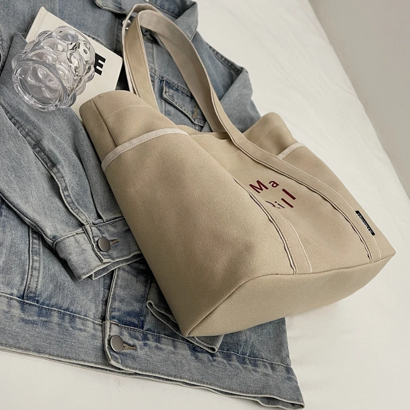 MUDUO 2024 студенческая холщовая сумка женская через плечо с несколькими карманами