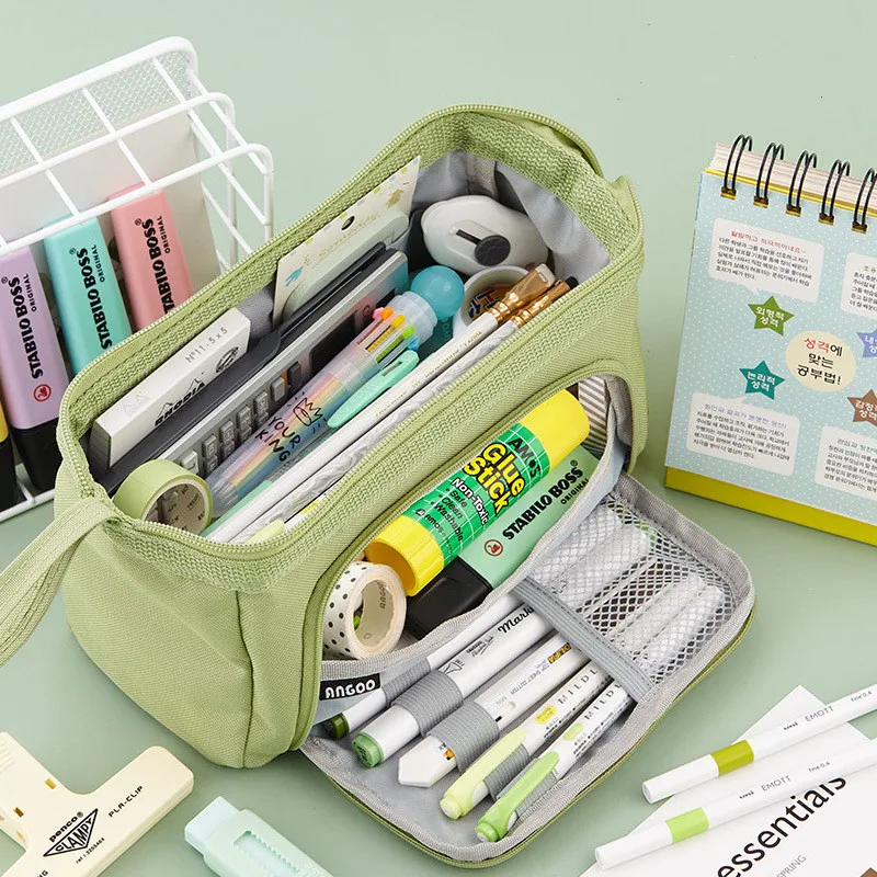 

Portable large-capacity double-layer canvas pencil case, multi-function portable stationery box simple student pencil case