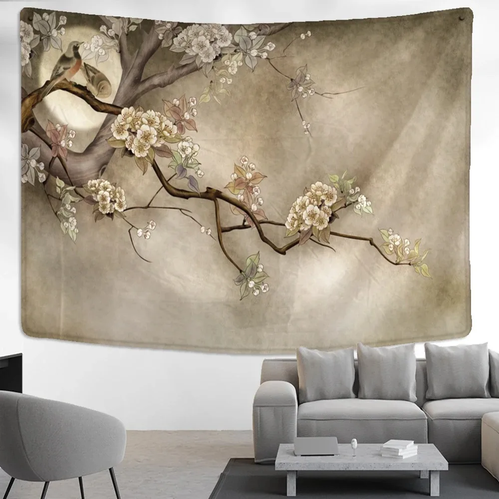Домашний Настенный декор гобелен цветок птица фон подвесная ткань офис гостиная