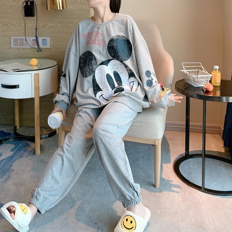 

Disney Pajamas Women Autumn and Winter Long-sleeved Cartoon Cute Mickey Pajamas for Women Pajama Sets Loose Casual Suit