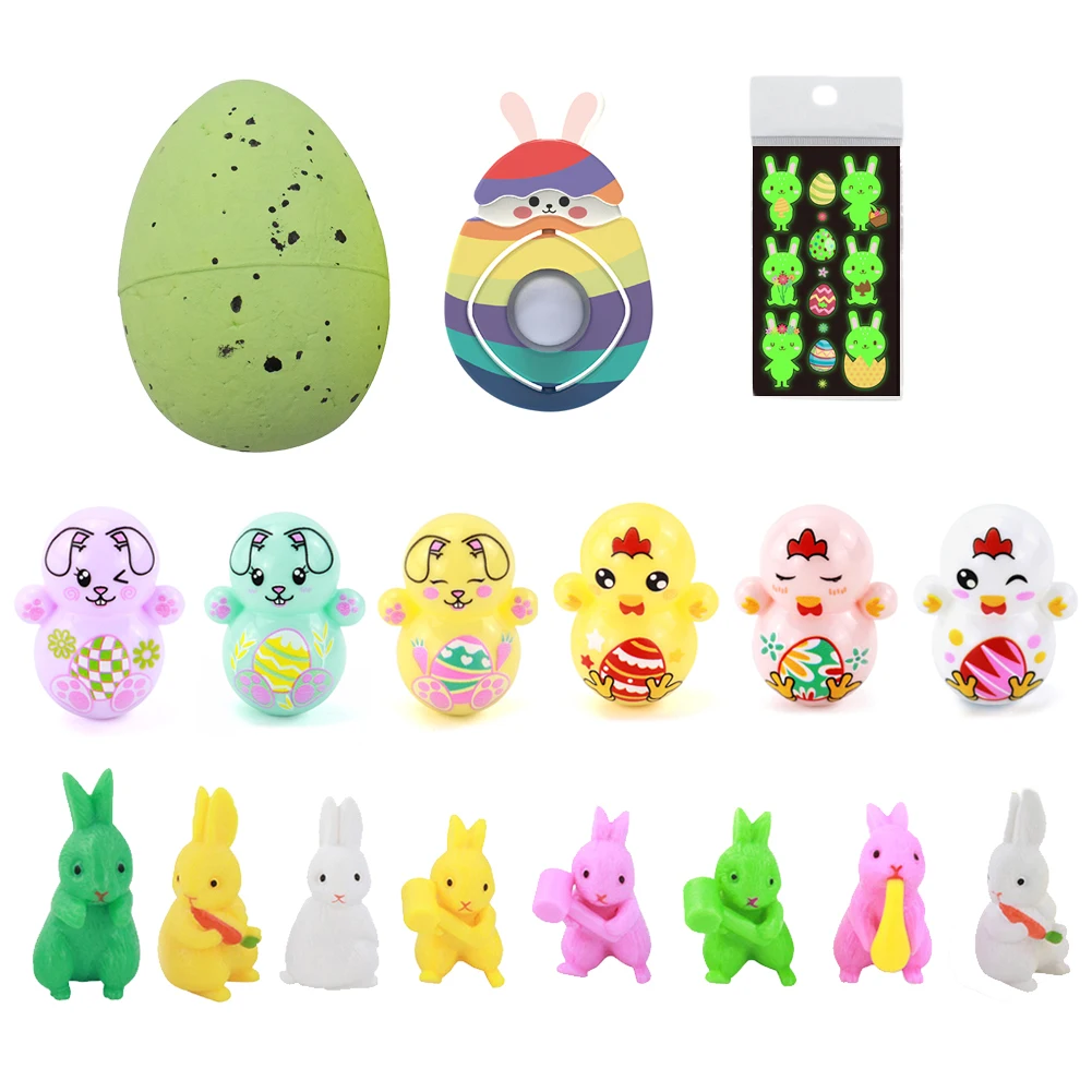 

17PCS Easter Toy DIY Doodle Egg Egg Animal Tumbler Rabbit Bubble Music Set Holiday Party Decorations Children's Educational Toys
