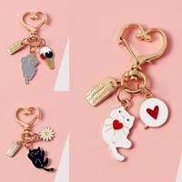 new korea cute cartoon cat keychains women car keys bag key chains decor pendent charms love heart pendant keyfobs party gift