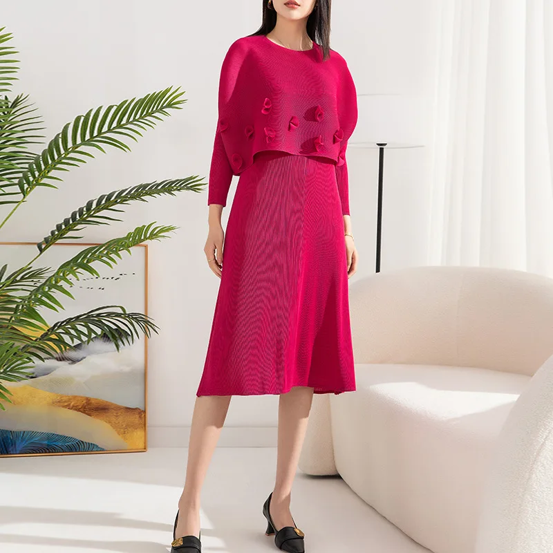 Женский плиссированный комплект из топа с круглым вырезом и рукавами летучая