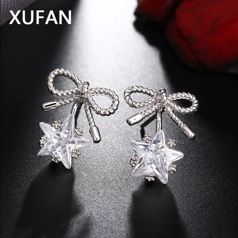 

Dropshipping high-end Women bowknot CZ Zircon Stud Earrings for Girls Shiny pentagram Star earrings fashion jewelry