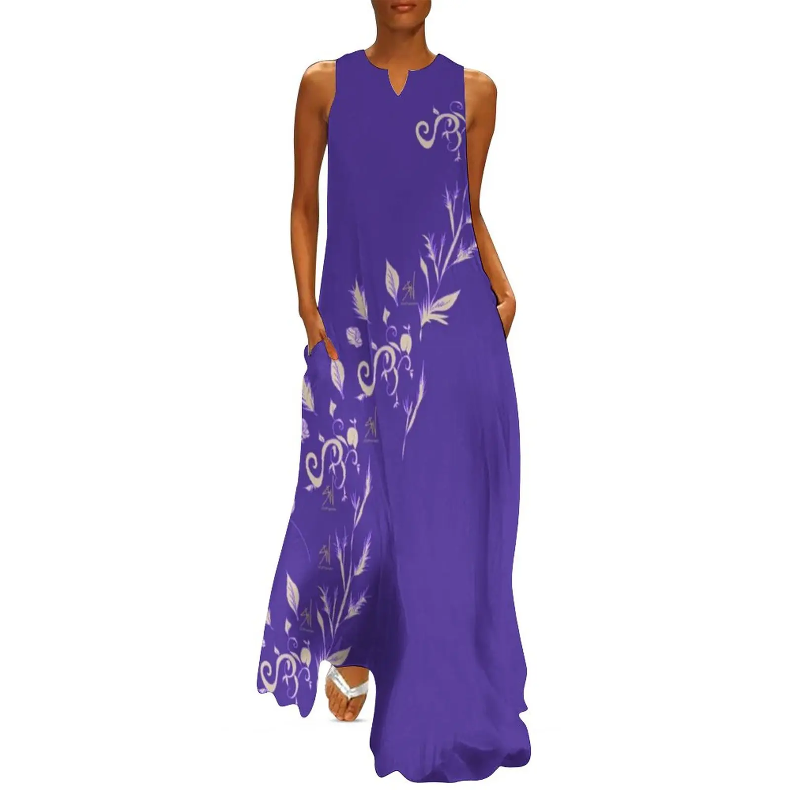 

Vintage Lavender Dress Purple Floral Dilly Sicat Sexy Maxi Dress Fashion Bohemia Long Dresses Summer Sleeveless Custom Vestidos