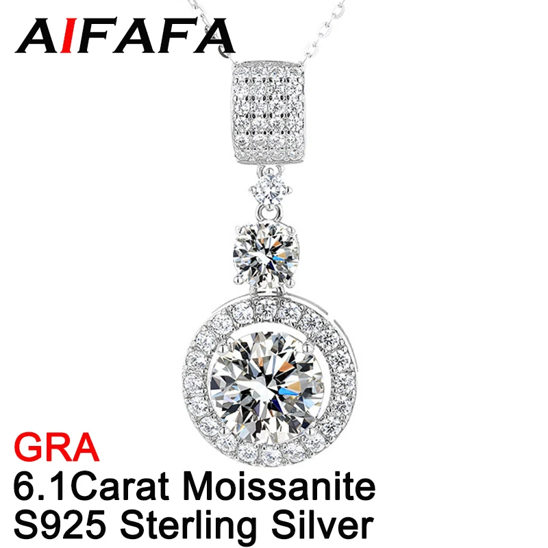 Купи AIFAFA Real 6.1 Carat Moissanite Pendant Necklace for Women Men 18K Plated S925 Sterling Silver Wedding Neck Chain Jewelry GRA за 1,382 рублей в магазине AliExpress