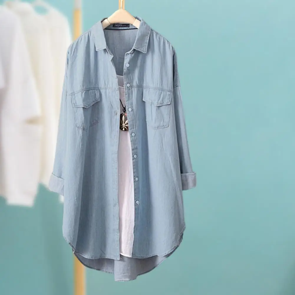 

Office Lady Shirt Solid Color Single Breasted Summer Lapel Buttons Shirt Streetwear
