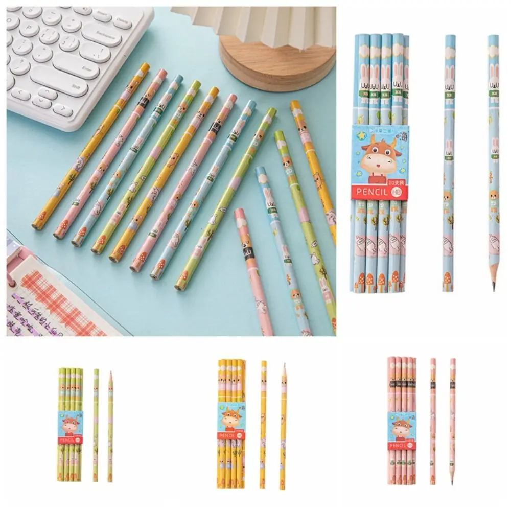 

10Pcs/Set Eco-friendly Student HB Pencil Kawaii Sketch Stationery Drawing Pencil Exam Writing Wooden Pencil School