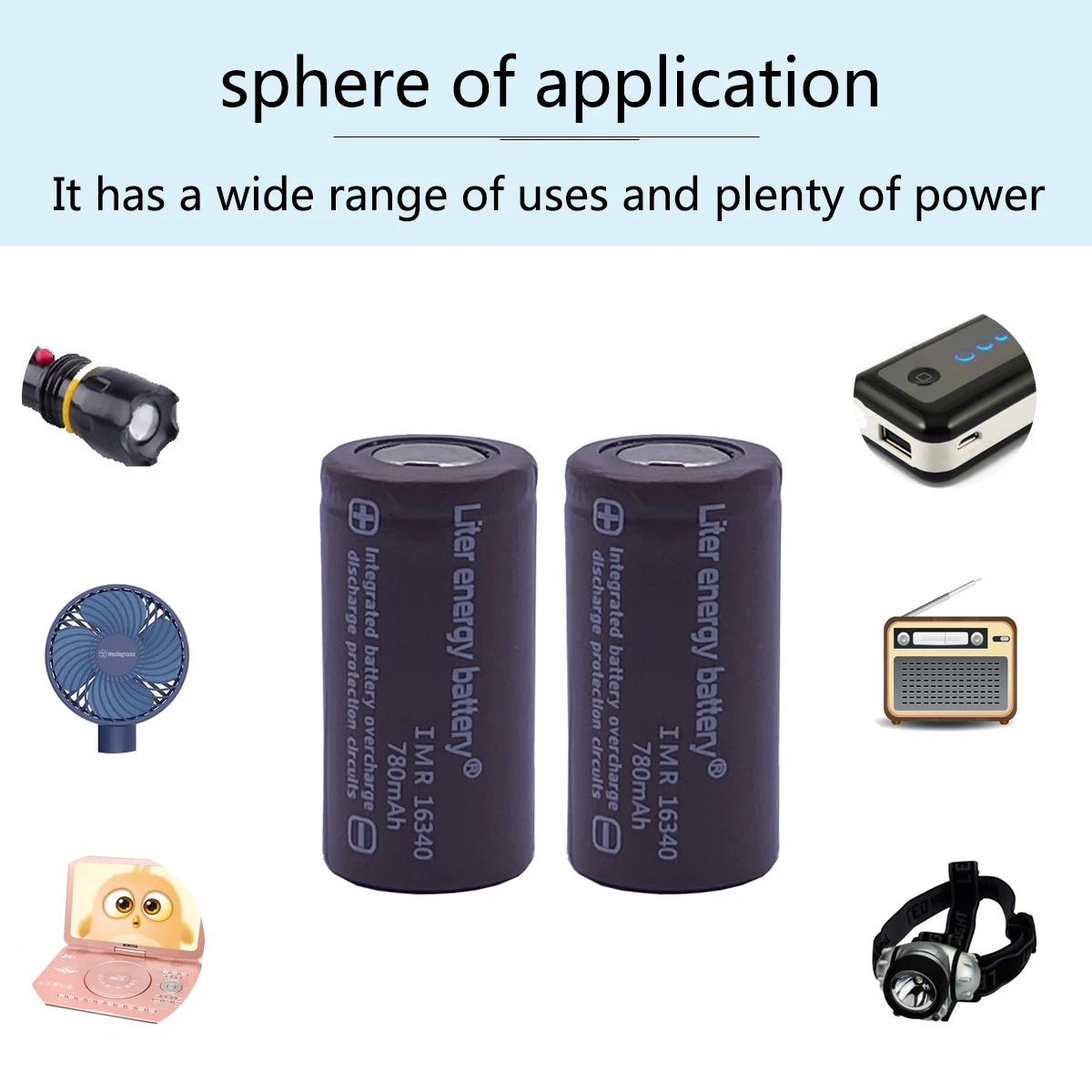 Liter energy battery 2pcs RCR 123 16340 780mAh 3.7V Li-ion Rechargeable Battery