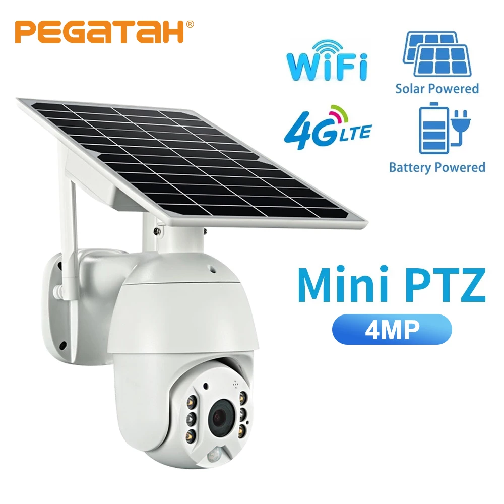 

4G Wifi PTZ Solar Camera 4MP HD Outdoor PIR Human Detection Solar Panels Surveillance Camera Color Night Vision P2P IP Cameras