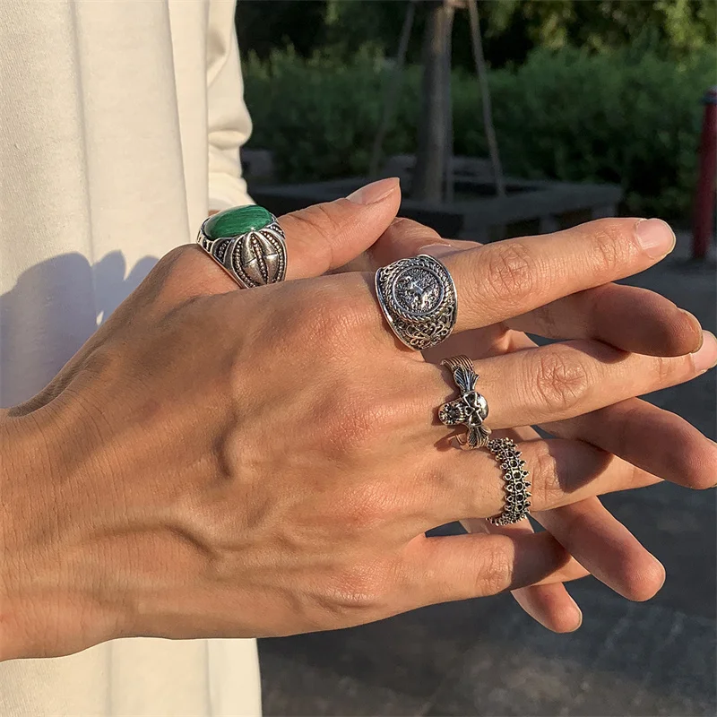 4 шт. кольца серебряного цвета в стиле панк |