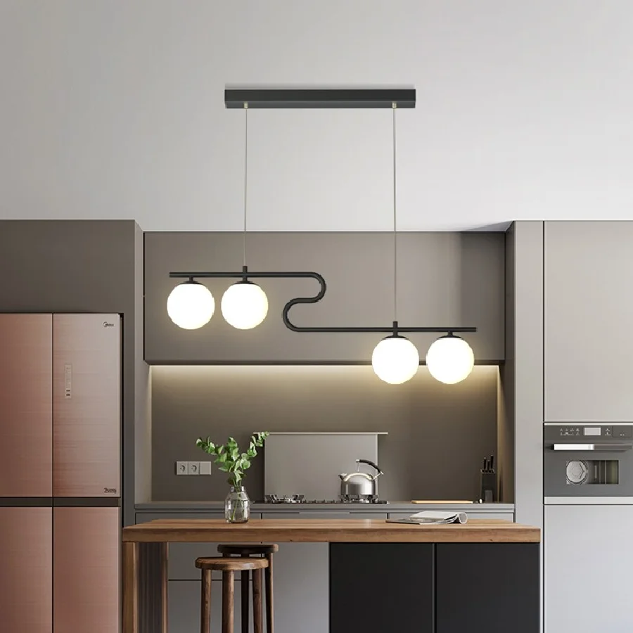 

LED Chandelier Dining Room Creative Glass Ball Long Hanging Light Coffee Shop Bar Restaurant Modern Pendant Lamp Black Or Gold