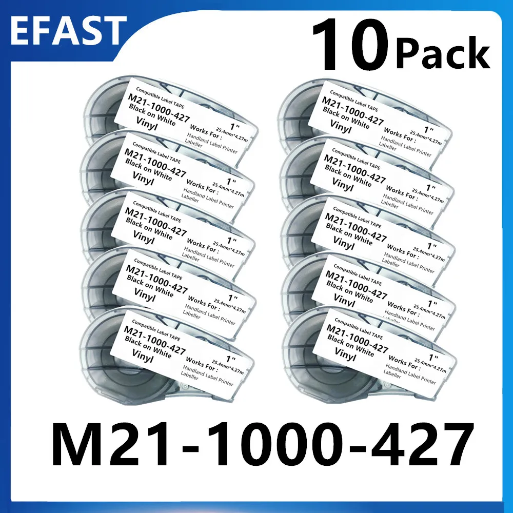 

10 PK Self-Laminating Vinyl Label TAPE M21-1000-427 Ribbon Cartridge Strick Tag Black Work For Labeller,Handheld Label Printer