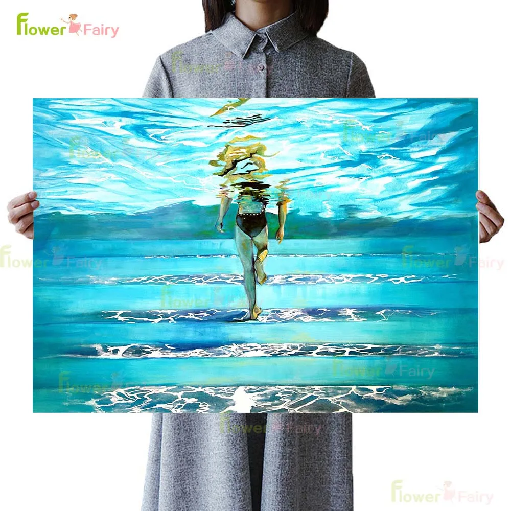 Плакат с принтом сексуальной девушки для плавания и дайвинга настенная Картина