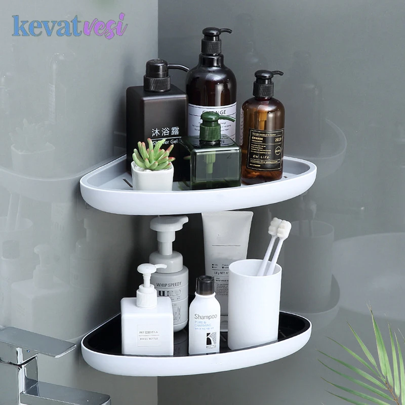 

Bathroom Shelf Wall Mount Corner Shelf Shower Storage Rack Bathroom Kitchen Organizer Storage Shelves Shampoo Holder Basket