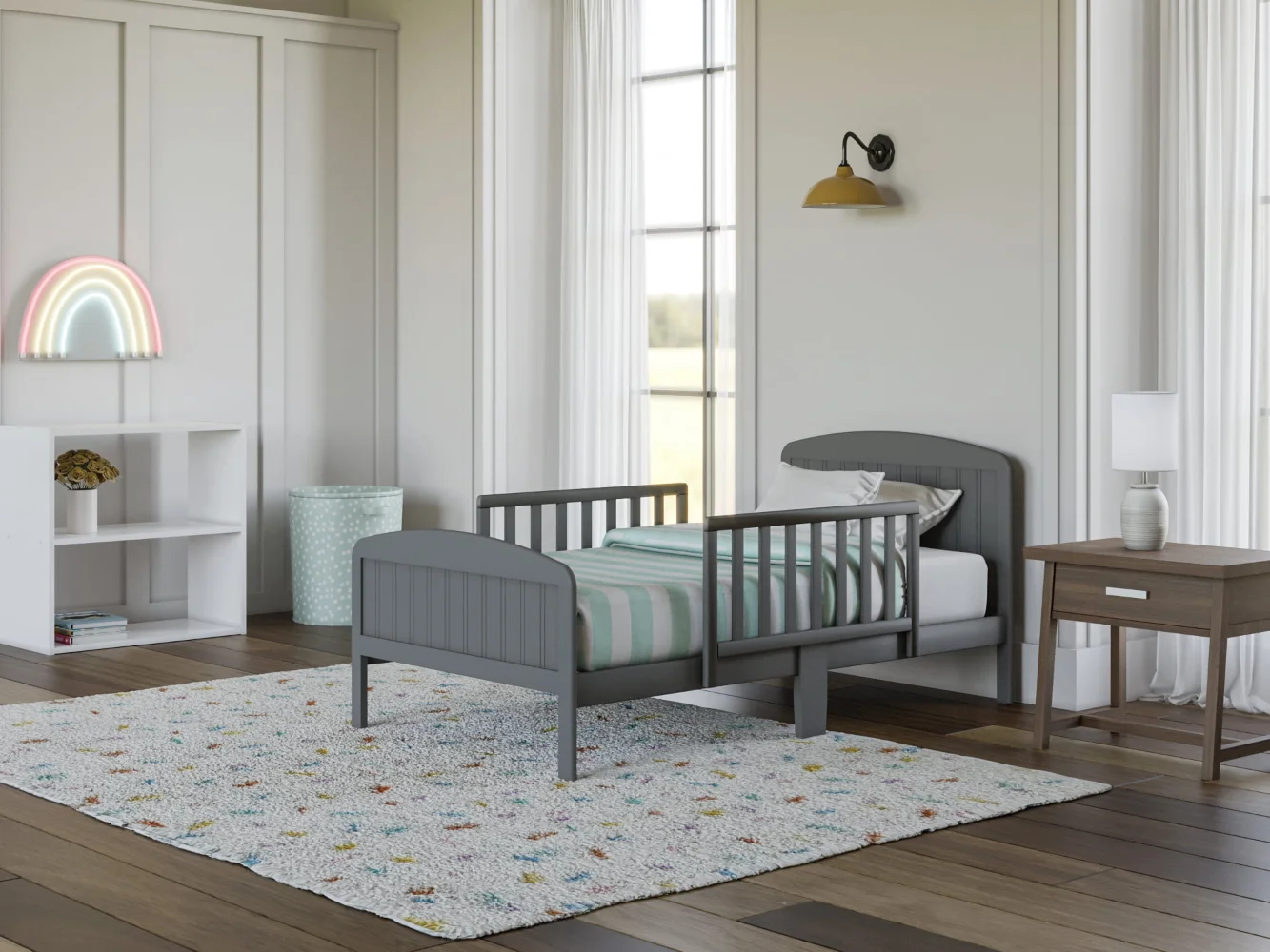 

Деревянная детская кровать Harrisburg XL с боковыми рейками, комплект мебели для спальни с отделкой Эрл-Грей, 52,99 дюйма Д X 29,65 дюйма Ш X 24,41 дюйма в