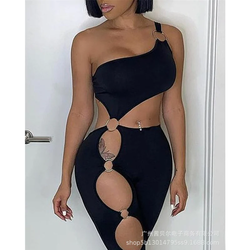 

Mandylandy Women Sexy Hollow Out Jumpsuit Fashion Y2K Harajuku Streetwear High Waist Corset Ring Romper Bodycon Pencil Trousers