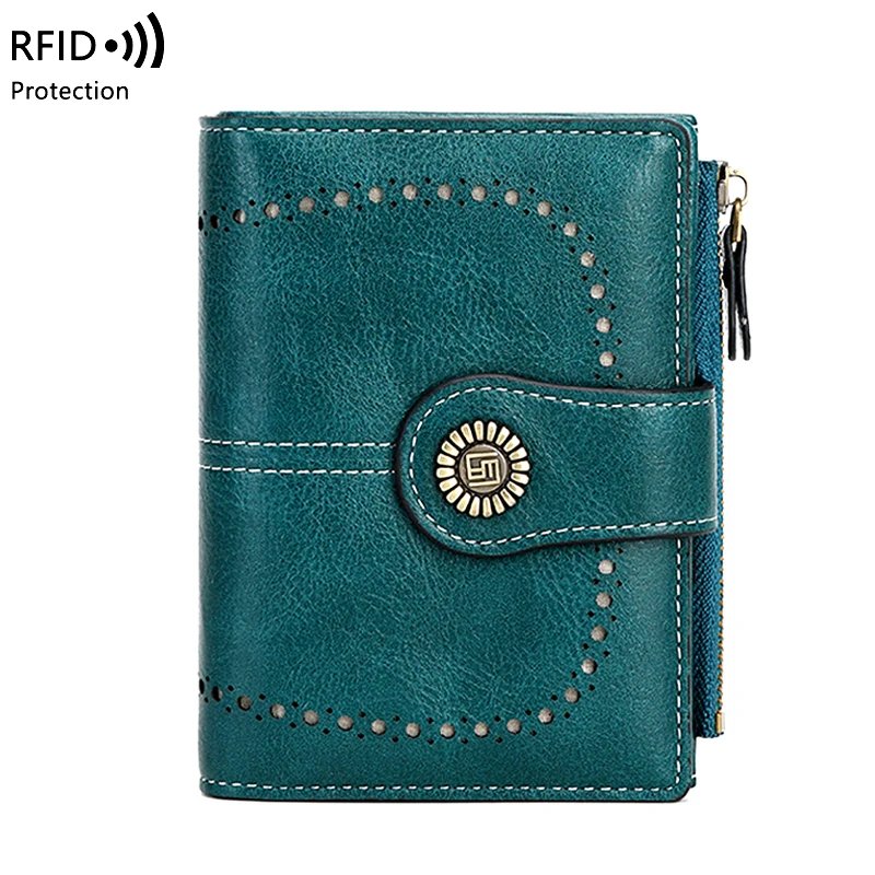 RFID Brand Hollow Women Wallet Leather Short Clutch Female Large Capacity Zipper Purse Money Bag Coin Purse Card Holder Carteira