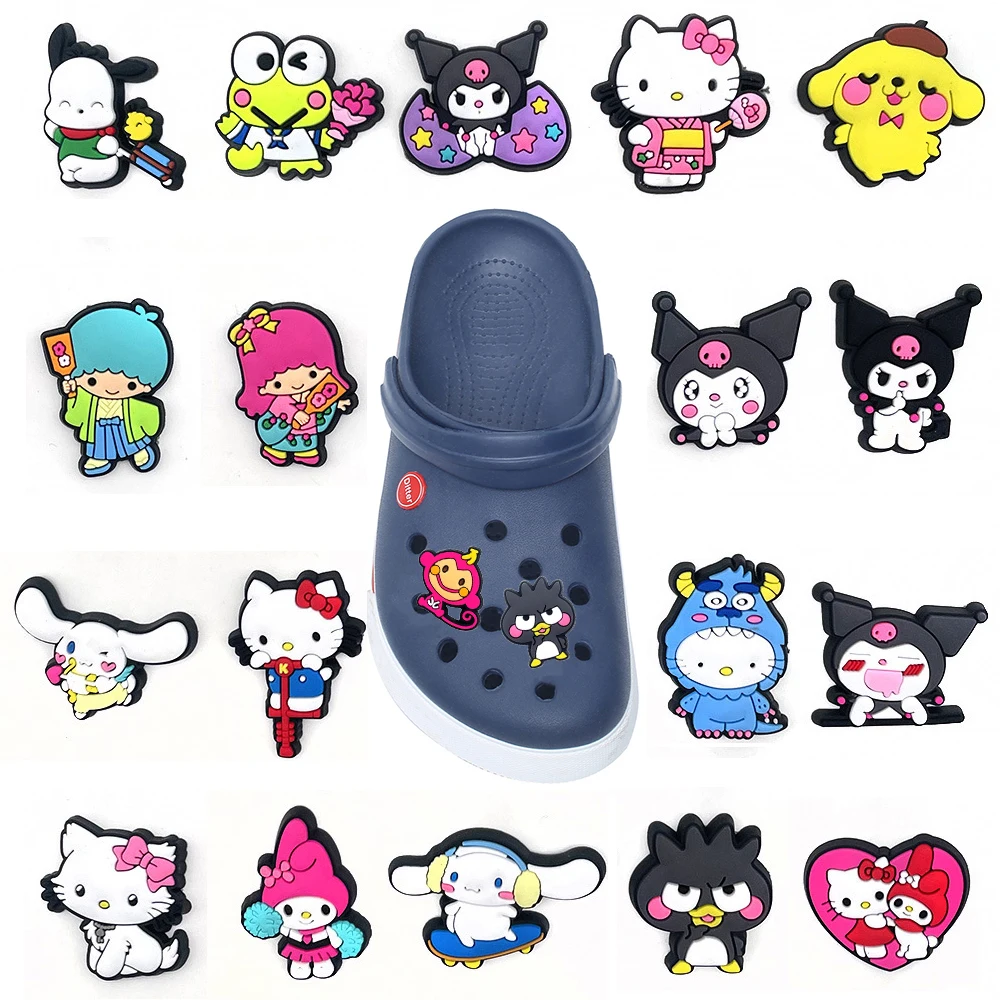 

Single sale 1pcs New Sanrio Shoe Charms PVC Accessories DIY Shoe Decoration For Croc JIBZ Kids X-mas Gifts