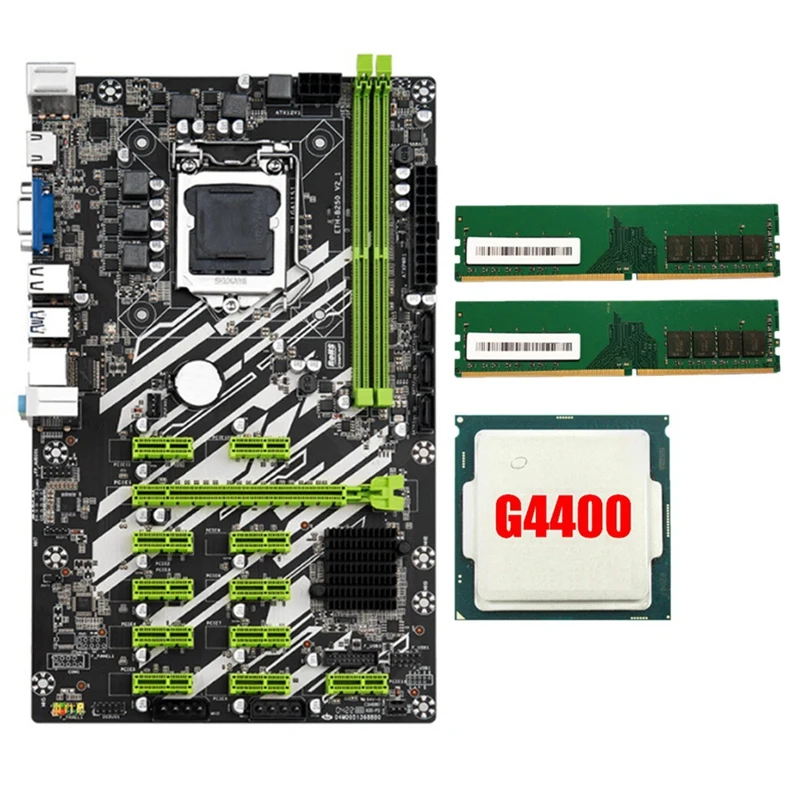 

B250 BTC Mining Motherboard with 4400CPU+2 x 4G DDR4 RAM 12 PCI-E Slots LGA1151 DDR4 RAM SATA3.0 USB3.0 VGA+HD for BTC