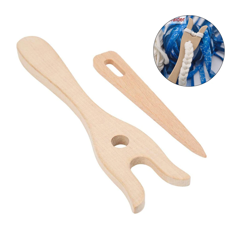 

2Pcs Knitting Fork Wooden Big Eye Needle Set Knitting Tools Handmade DIY Bracelet Craft Braider Weaving Tool